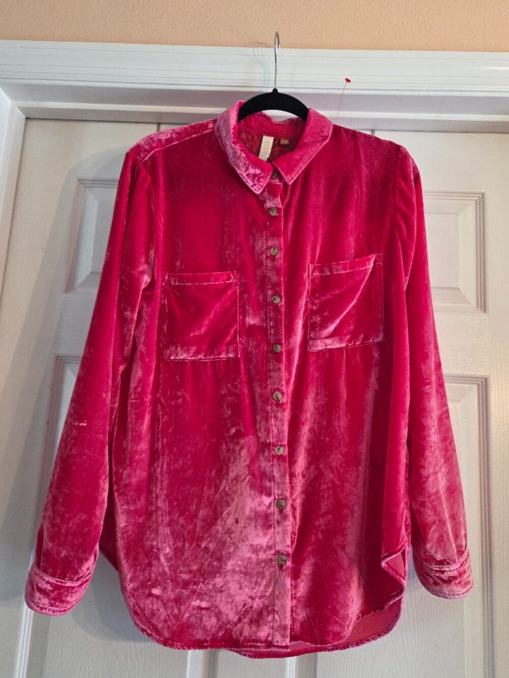 Pilcro Anthropologie Hadley Velvet Button Down Shirt Pink - US  12 - Relaxed